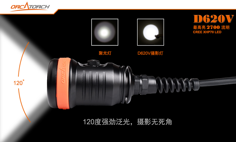 D620V水肺（fèi）潛水（shuǐ）照明，洞穴潛水照明，水下探險手電筒，水（shuǐ）下救援照明，OrcaTorch草莓视频官网 