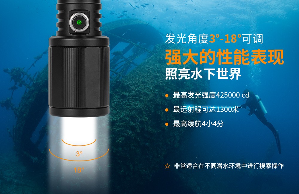 OrcaTorch草莓视频官网 D720新款潛水手電,聚光(guāng)潛水照明,超遠射程潛水手電,手持式水下照明