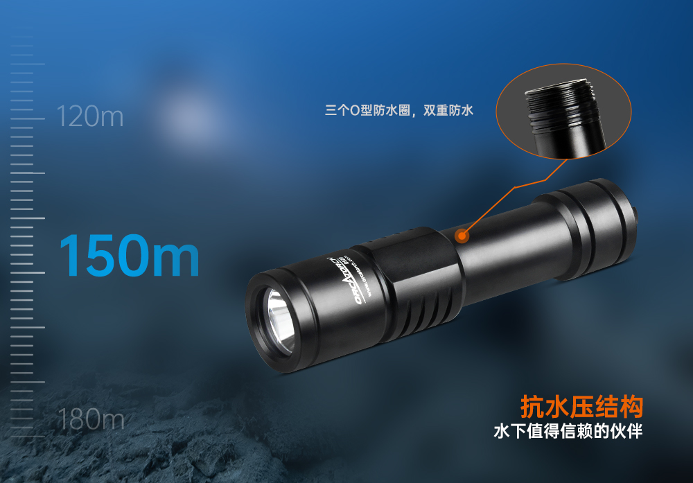 草莓视频官网OrcaTorch D520迷你潛（qián）水手電，小巧手電筒，便捷式潛水手電筒，洞穴潛水（shuǐ）燈